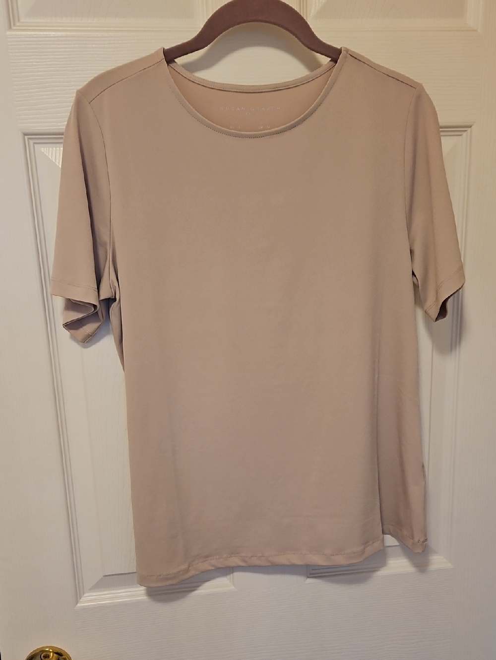 Susan Graver Short Sleeve Beige Top